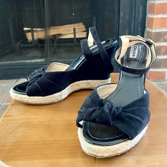 Dune London Black Ankle Strap Genuine Suede Wedge Heels Sandals Size 39 - Picture 4 of 6